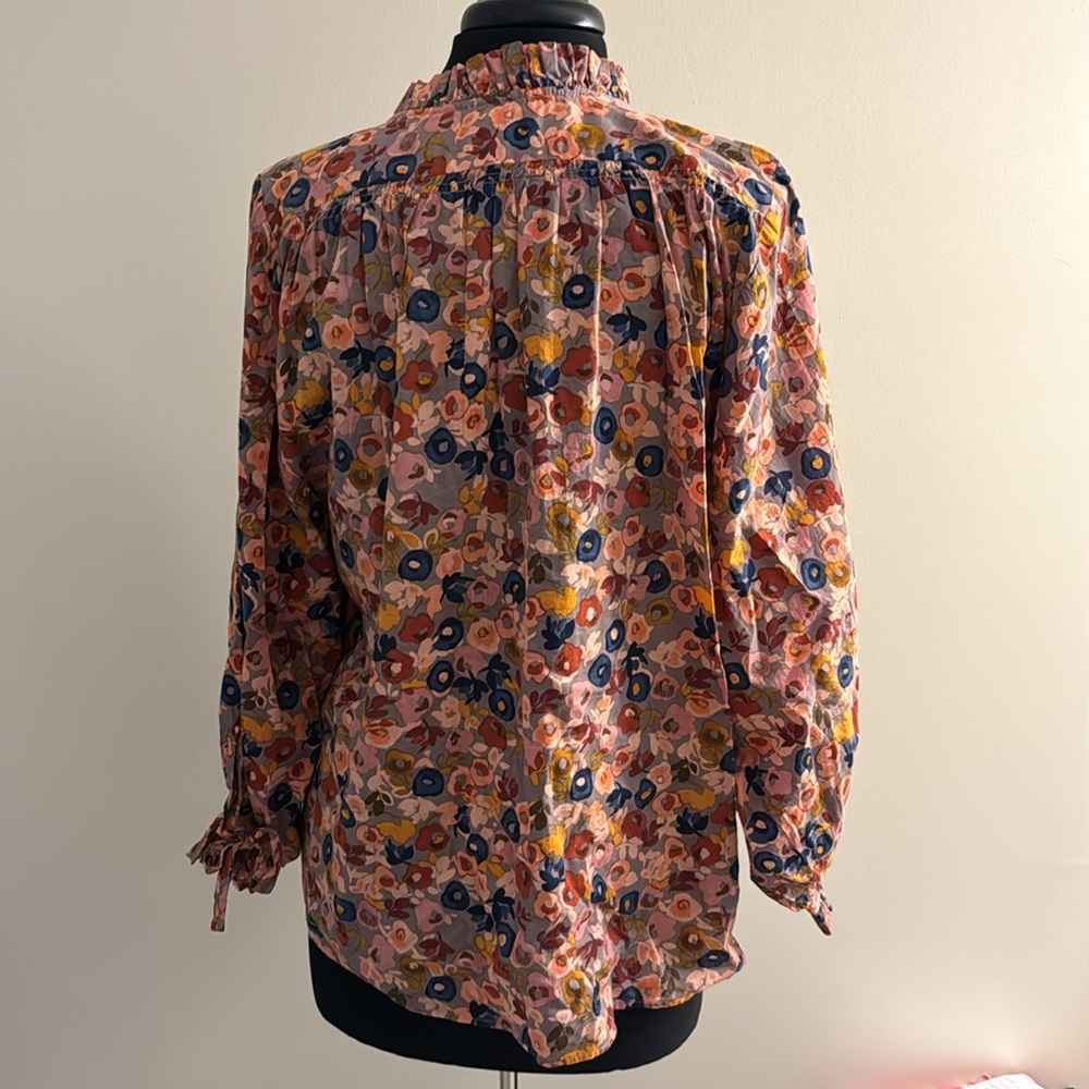 Sundance Laurel Floral Ruffle Tie Sleeve Top EUC Size L - Picture 3 of 5